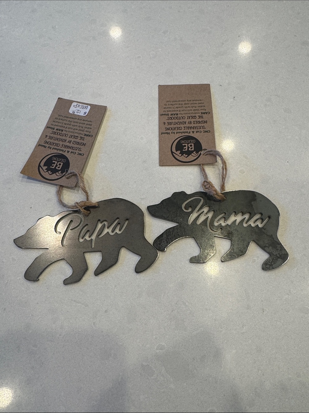 Mama & Papa Bear Metal Ornaments - Dark Gray